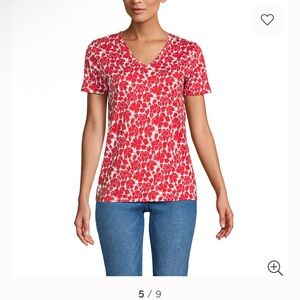 Land’s End Floral Red V-Neck Women's Top size Medium